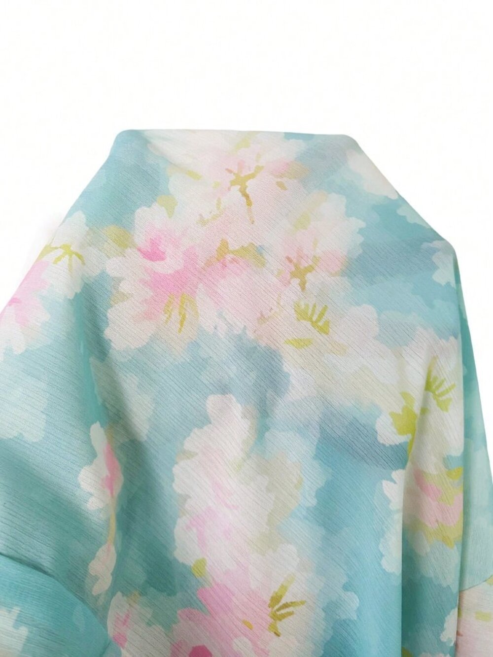 Mint Blue Casual Women's Plus Size Elegant Soft Floral Print Chiffon Blouse - Picture 6 of 6